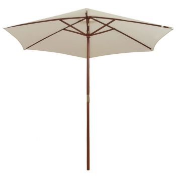 vidaXL Umbrelă de soare cu stâlp de lemn 270 x 270 cm, alb crem