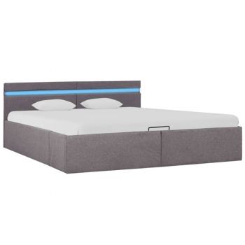 vidaXL Cadru pat hidraulic ladă și LED, gri taupe, 180x200 cm, textil