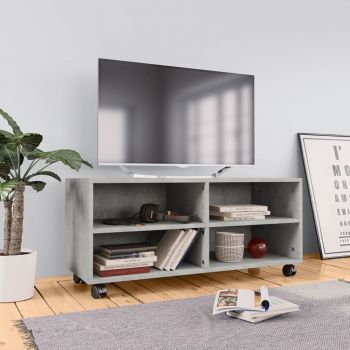 vidaXL Comodă TV cu rotile, gri beton, 90x35x35, PAL