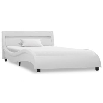 vidaXL Cadru de pat cu LED, alb, 100 x 200 cm, piele ecologică