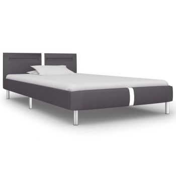 vidaXL Cadru de pat cu LED, gri, 90 x 200 cm, piele artificială