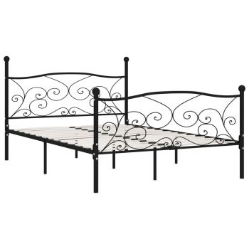 vidaXL Cadru de pat cu bază din șipci, negru, 140 x 200 cm, metal