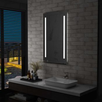 vidaXL Oglindă cu LED de perete pentru baie cu raft, 60 x 100 cm