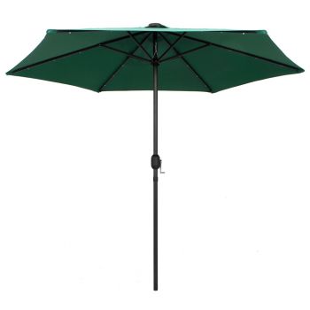 vidaXL Umbrelă de soare cu LED-uri și stâlp aluminiu, verde, 270 cm