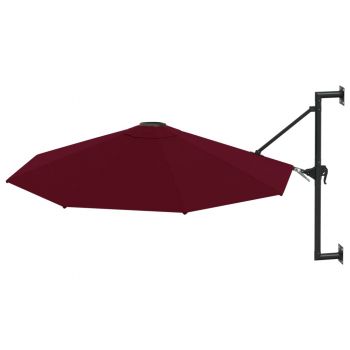 vidaXL Umbrelă de soare de perete, stâlp metalic, roșu vișiniu, 300cm