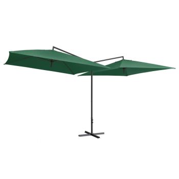 vidaXL Umbrelă de soare dublă, stâlp din oțel, verde, 250 x 250 cm