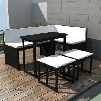 vidaXL Set mobilier de exterior, 5 piese, negru, oțel și poliratan