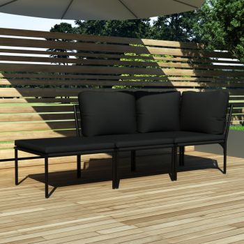 vidaXL Set mobilier de grădină cu perne, 3 piese, negru, PVC