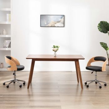vidaXL Scaun de birou pivotant, negru, lemn curbat și piele ecologică