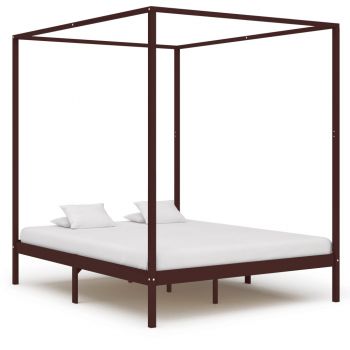 vidaXL Cadru pat cu baldachin, maro închis, 180x200cm, lemn masiv pin