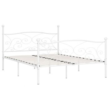 vidaXL Cadru de pat cu bază din șipci, alb, 180 x 200 cm, metal