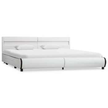 vidaXL Cadru de pat cu LED, alb, 180 x 200 cm, piele ecologică