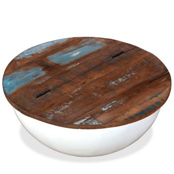 vidaXL Măsuță de cafea, alb, lemn masiv reciclat, formă bol