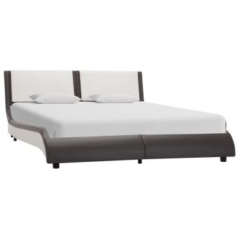 vidaXL Cadru de pat cu LED, gri și alb, 140 x 200 cm, piele ecologică