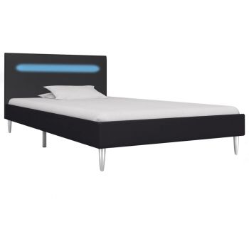 vidaXL Cadru de pat cu LED-uri, negru, 90x200 cm, material textil