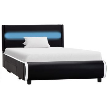 vidaXL Cadru de pat cu LED, negru, 90 x 200 cm, piele ecologică
