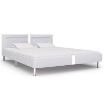 vidaXL Cadru de pat cu LED, alb, 160 x 200 cm, piele artificială