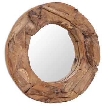 vidaXL Oglindă decorativă Lemn de tec 60 cm Rotundă