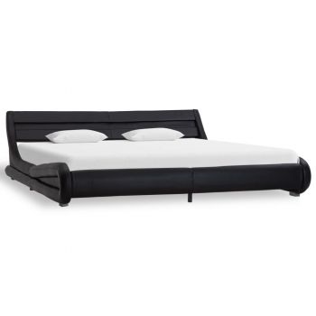 vidaXL Cadru de pat cu LED, negru, 180 x 200 cm, piele ecologică