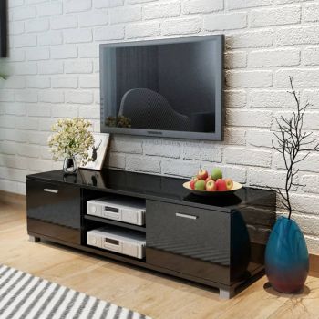 vidaXL Comodă TV, negru extralucios, 140 x 40,3 x 34,7 cm