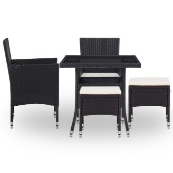 vidaXL Set mobilier de exterior, 5 piese, negru, poliratan și sticlă