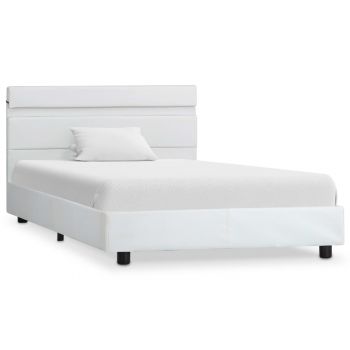 vidaXL Cadru de pat cu LED, alb, 90 x 200 cm, piele artificială
