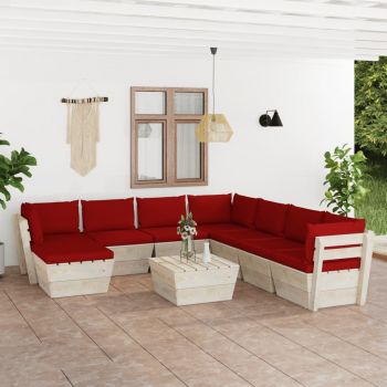 vidaXL Set mobilier grădină din paleți cu perne, 9 piese, lemn molid