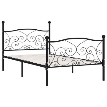 vidaXL Cadru de pat cu bază din șipci, negru, 90 x 200 cm, metal