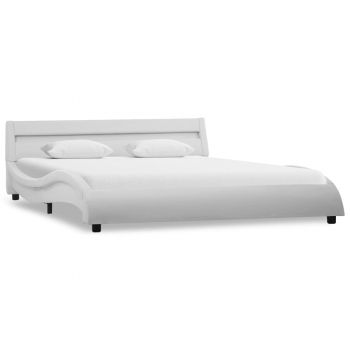 vidaXL Cadru de pat cu LED, alb, 140 x 200 cm, piele ecologică