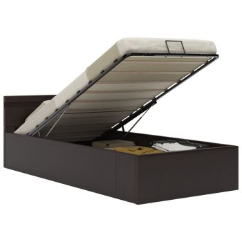 vidaXL Cadru pat hidraulic cu ladă LED gri 90x200 cm piele ecologică