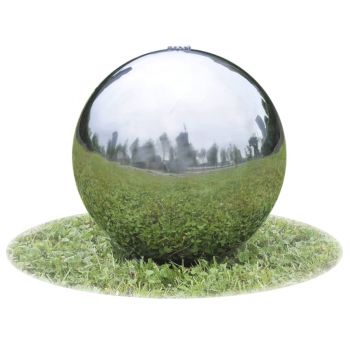 vidaXL Fântână sferică de grădină cu LED-uri, 20 cm, oțel inoxidabil