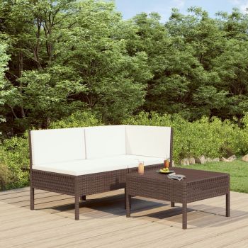 vidaXL Set mobilier relaxare grădină cu perne 3 piese maro poliratan