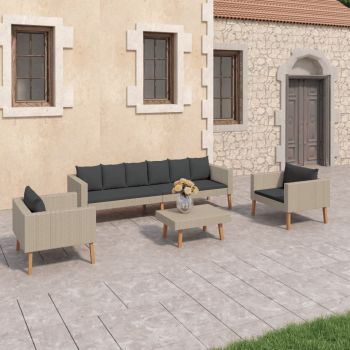 vidaXL Set mobilier de grădină cu perne, 4 piese, bej, poliratan