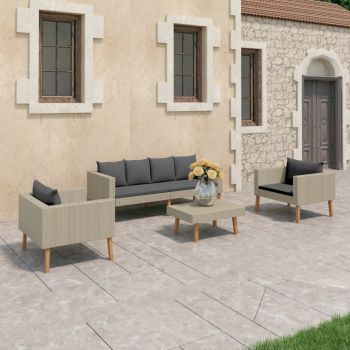 vidaXL Set mobilier de grădină cu perne, 4 piese, bej, poliratan