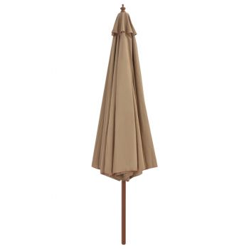 vidaXL Umbrelă de soare de exterior, stâlp din lemn, gri taupe, 350 cm