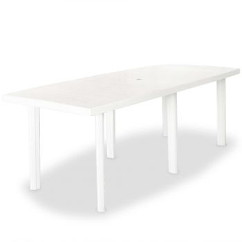 vidaXL Set mobilier de exterior, 9 piese, alb, plastic