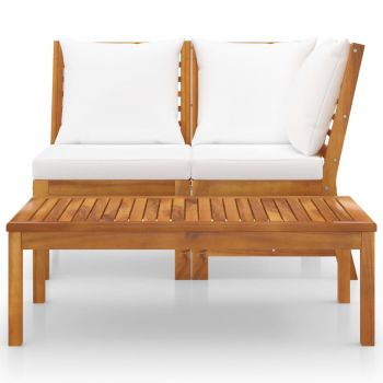 vidaXL Set mobilier de grădină, 3 piese, perne crem, lemn masiv acacia