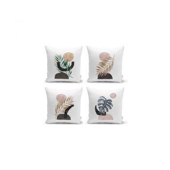 Set 4 fețe de pernă decorative Minimalist Cushion Covers Geometric Leaf, 45 x 45 cm