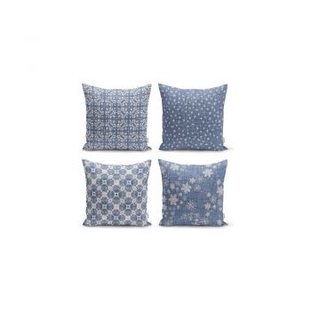 Set 4 fețe de pernă decorative Minimalist Cushion Covers Minimalist Drawing Blue, 45 x 45 cm