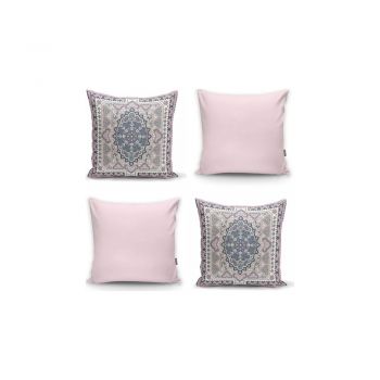 Set 4 fețe de pernă decorative Minimalist Cushion Covers Pink Ethnic, 45 x 45 cm