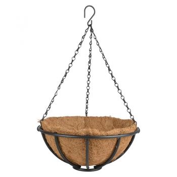 Ghiveci suspendabil din metal si fibre de cocos, Medium Basket Negru, Ø30,5xH13 cm