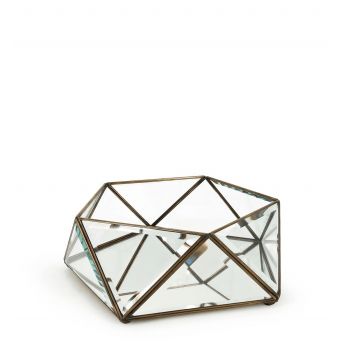 Cutie pentru depozitare din sticla si metal Box Pentagonal Transparent / Alama, L27xl26xH10 cm