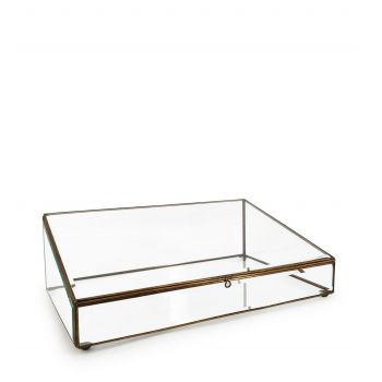 Cutie pentru depozitare din sticla si metal Box Trapeze Transparent / Alama, L45xl28xH14 cm