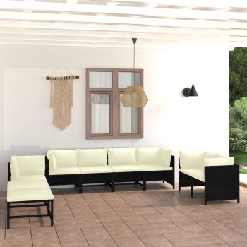 vidaXL Set mobilier de grădină cu perne, 10 piese, negru, poliratan