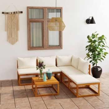 vidaXL Set mobilier de grădină cu perne, 6 piese, crem,lemn masiv acacia