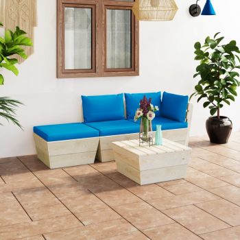 vidaXL Set mobilier grădină din paleți cu perne, 4 piese, lemn molid