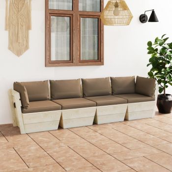 vidaXL Canapea de grădină din paleți cu perne, 4 locuri, lemn molid