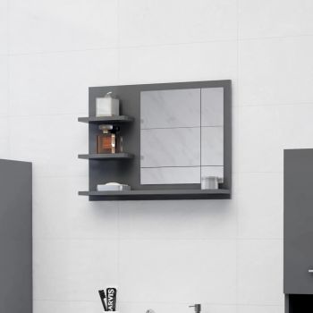 vidaXL Oglindă de baie, gri extralucios, 60 x 10,5 x 45 cm, PAL