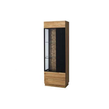 Vitrina din lemn si furnir, cu 1 usa si LED inclus Mosaic 11 Stejar / Negru, l67xA42xH196 cm