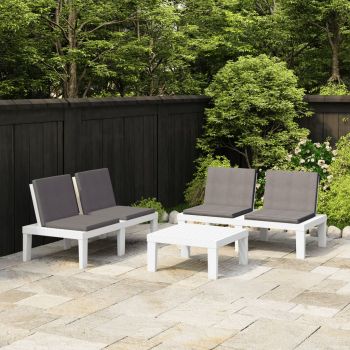 vidaXL Set mobilier de grădină cu perne, 3 piese, alb, plastic